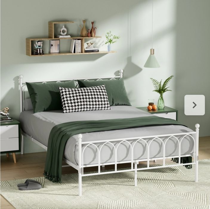 Pat dublu metalic 140x190 cm, cu somieră, cadru robust