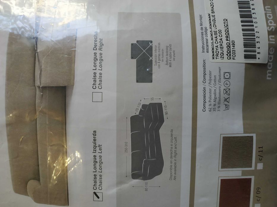 NOU | Husa elastica canapea coltar stanga, 250-310cm, Eysa, Troya, Bej