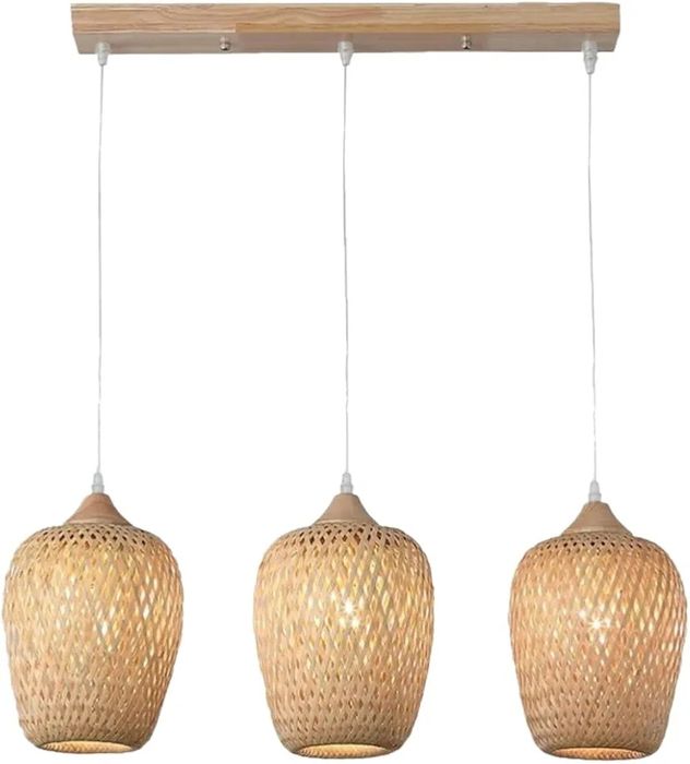 Бамбукова таванна лампа Висяща стил Бохо, Ратан Boho 3×E27