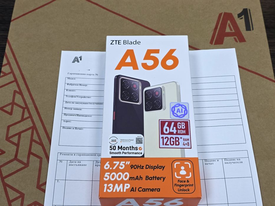 ЗАПЕЧАТАН 64GB ZTE Blade A56 Гаранция A1 2028г. Celestial Black / Черен