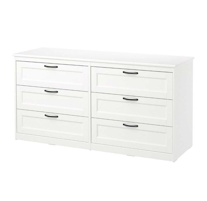 Set dormitor IKEA SONGESAND – comodă 6 sertare + 2 noptiere, alb