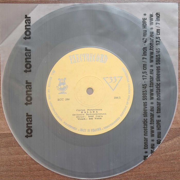 Disc vinil Ion Voicu, Ciprian Porumbescu, Pablo Sarasate- Balada/ Melodii lăutărești Electrecord ECC 286