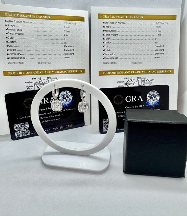 Сребърни обеци с мойсанит (Диамант) 1 карат