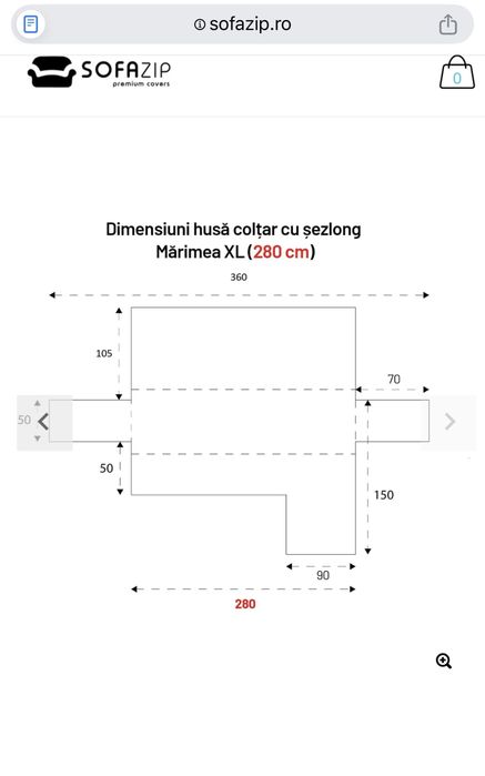 Husa coltar cu sezlong matlasata impermeabila Sofazip, gri inchis, XL