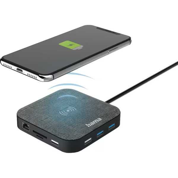 Hub sigilat 12 in 1 USB HAMA 200134 USB-C USB-A Retea Gigabit RJ45 HDMI VGA Card SDXC Wireless Charger