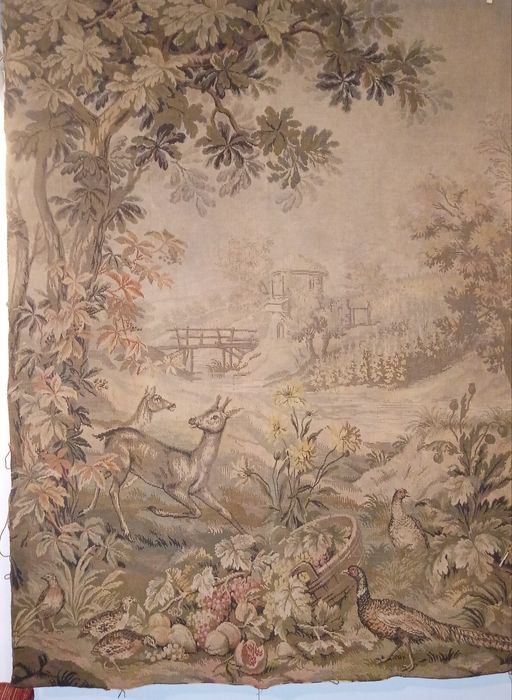 Tapiserie J.B. Oudry Beauvais-Franta, tesut jacquard, caprioare/fazani