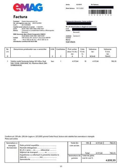 Samsung Galaxy S23 Ultra,512GB,12GB RAM,5G, Phantom Black + CADOURI!