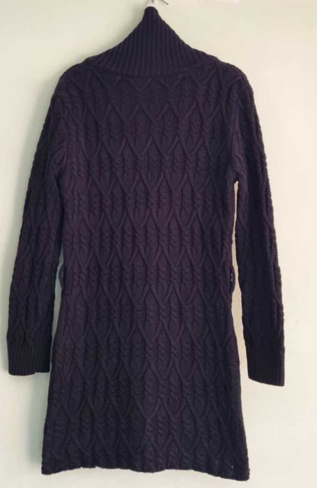 Cardigan lung, negru intens, lana 50%, bumbac 50%, marimea S