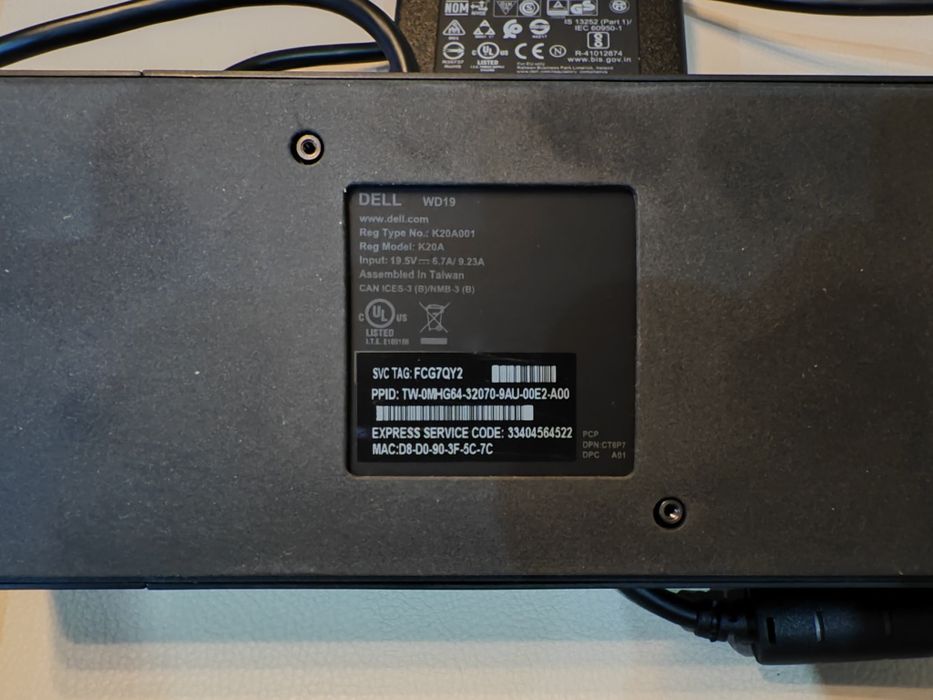 Docking station Dell WD19, USB-C, Адаптер 180W