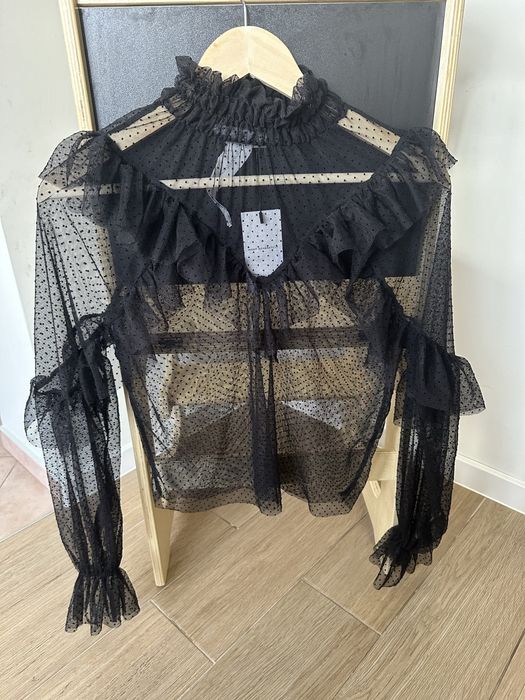 Черна тюлена блуза Mango