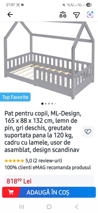 Pat pentru copii, ML-Design, 165 x 88 x 132 cm, lemn de pin, gri desch