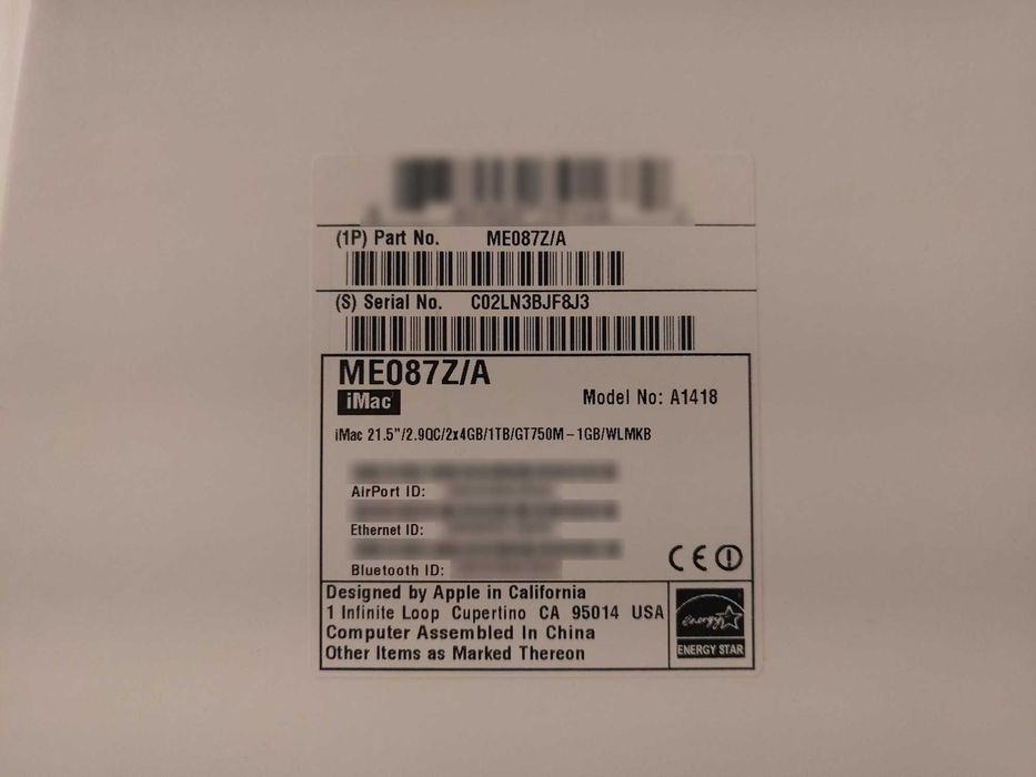 Apple iMac 21.5" Late 2013, Core i5 2.9 GHz, A1418, 14,3