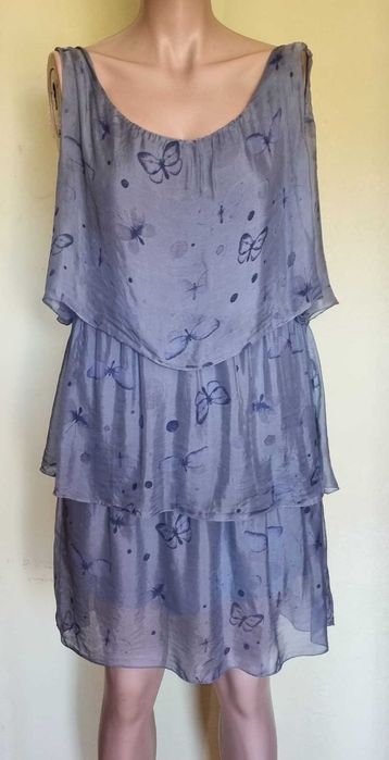 Rochie bleu, matase naturala 100%, marimea M