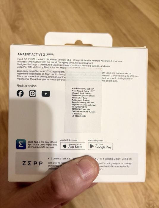 Amazfit Active 2 PREMIUM, NFC, Amoled, Leather Strap - Negru - NOU