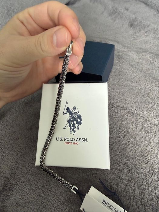U.S Polo Assn bratara unisex din otel inoxidabil si pietre negre 20cm noua originala
