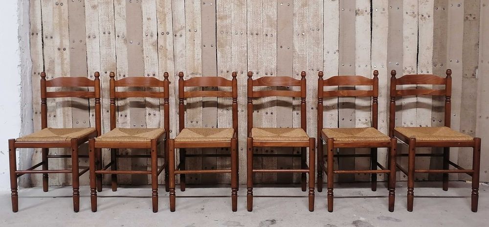 Scaune vechi din lemn si ratan, stil Mid Century, Italia