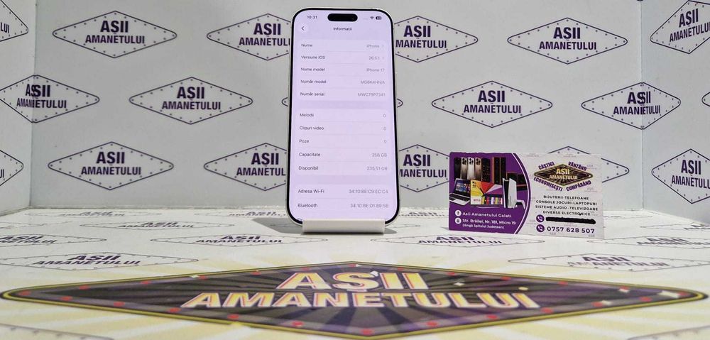 Asii Amanetului - iPhone 17, 256 Gb, 100% baterie, aspect excelent