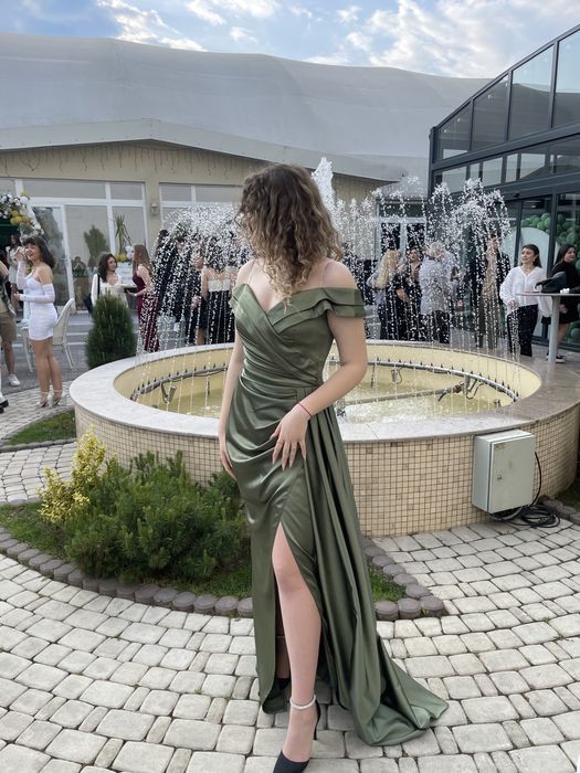 Rochie evenimente verde Olive din satin