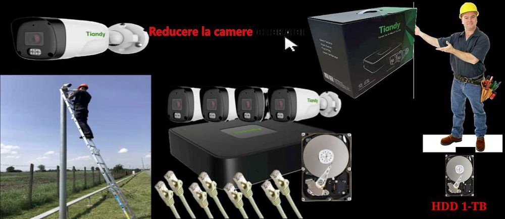 Kit IP de supraveghere Tiandy, NVR 4 canale PoE