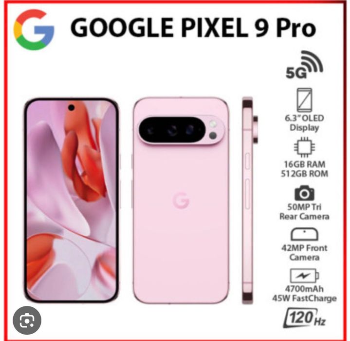 Vând Google Pixel 9 Pro, versiunea de 256 GB stocare și 16 GB RAM, în nuanța premium Rose Quartz.
