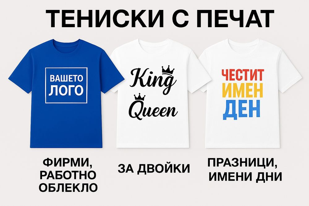 Тениски с печат + безплатен дизайн – за фирми, двойки и празници