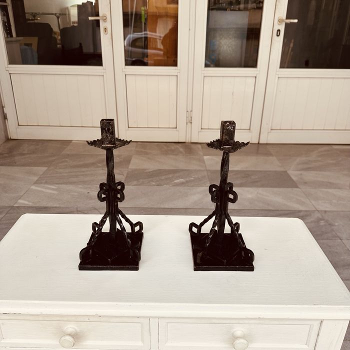 Ръчно ковани шведски свещници – комплект, масивно желязо
