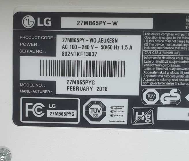 Монитор LG 27MB65PY треснут экран