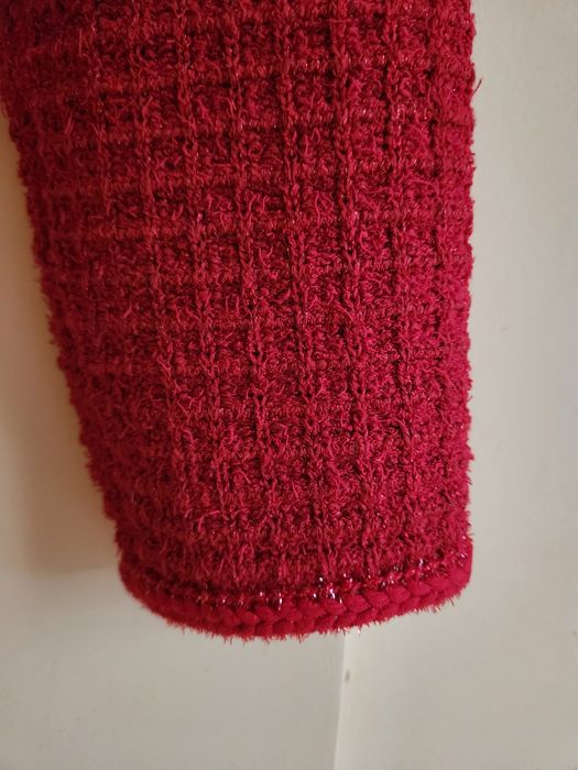 Self-Portrait L размер червено сако туид вталено плътно жилетка tweed