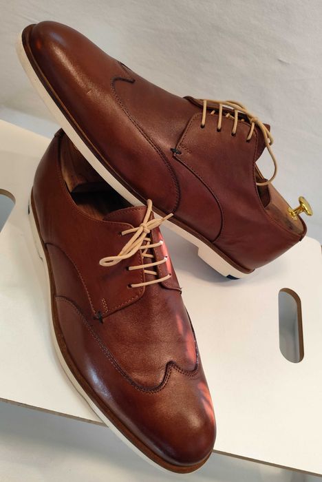 Pantofi derby 43.5 44 cap toe casual Pat Calvin piele naturala moale maro