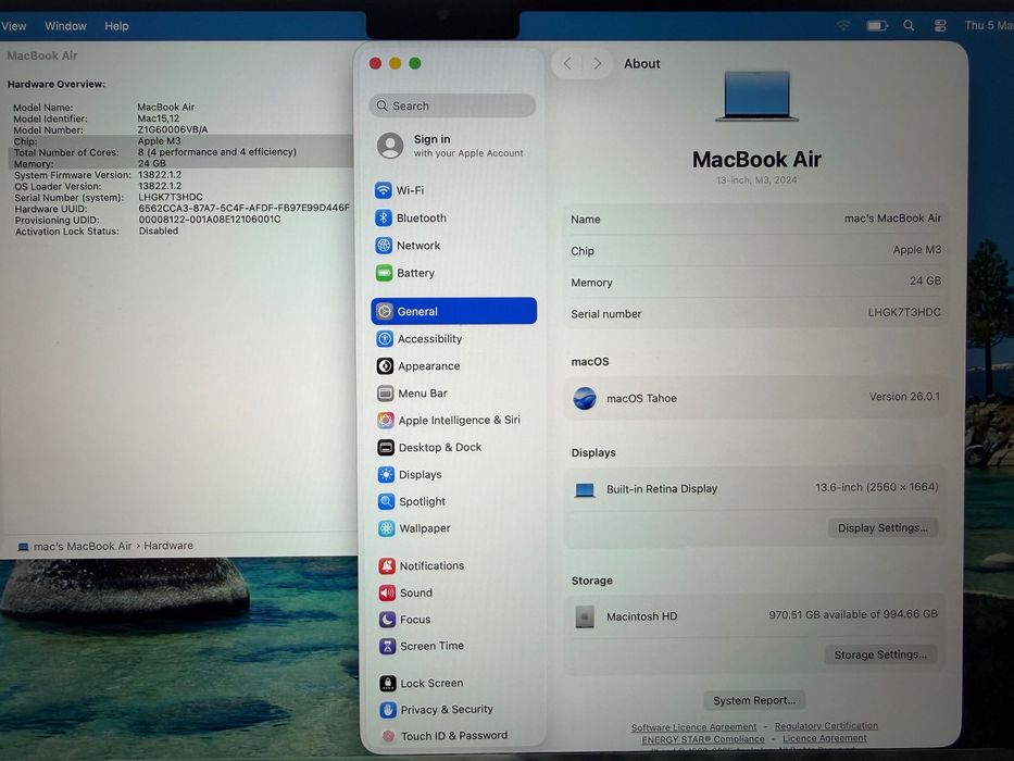 MacBook Air 13" M3 Chip 8-CPU, 10-GPU, 24GB RAM, 1TB SSD