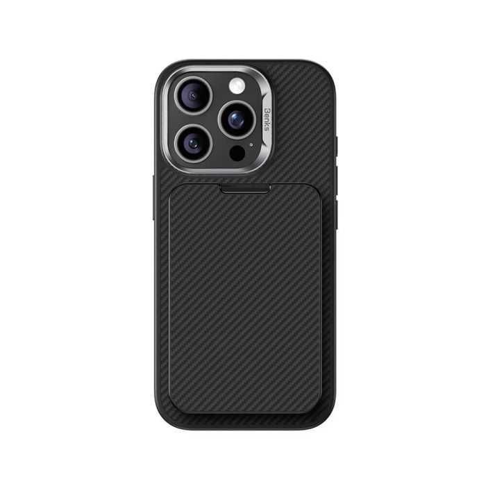 Карбонов wallet за iPhone с MagSafe - Benks ArmorGo Kevlar 600D Magnetic Wallet Stand Case
