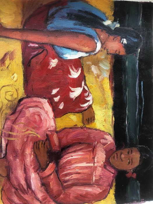 Картини – „Таитянски жени на плажа“ и  портрет на момиче, маслени бои