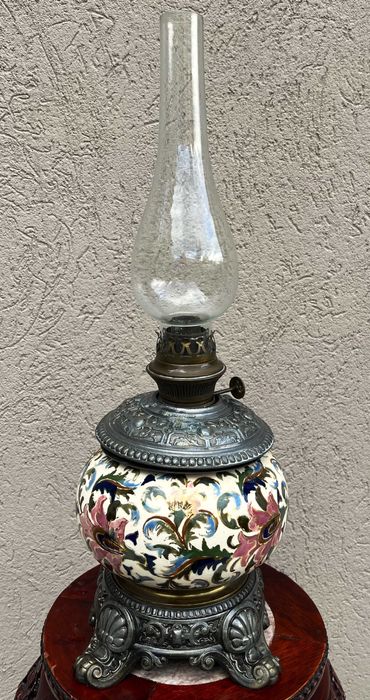 Superba lampa victoriana-Art Nouveau-ceramica-alama argintata-Anglia