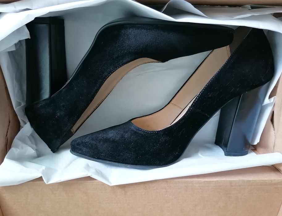 Pantofi cu toc gros piele naturală întoarsă