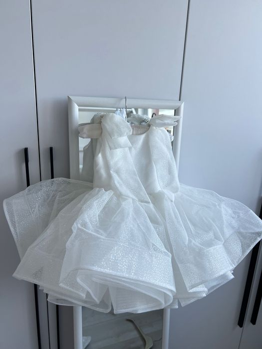 Рокля за бебе, първи рожден ден, официална, бяла, туту рокля