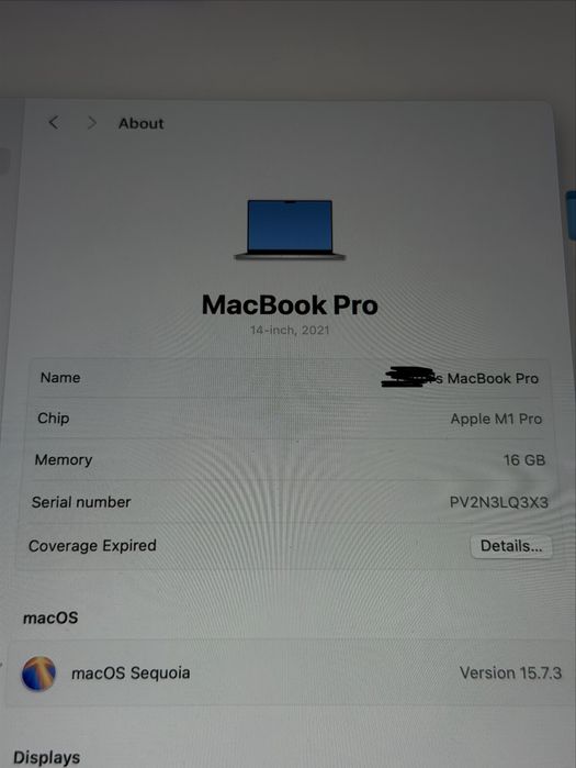 Macbook M1 Pro 16gb RAM 512SSD 14’