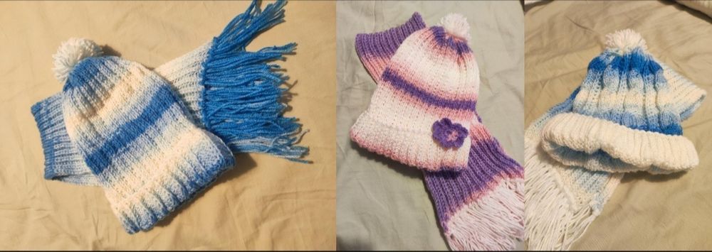 Комплект ръчно плетени шапка и шал