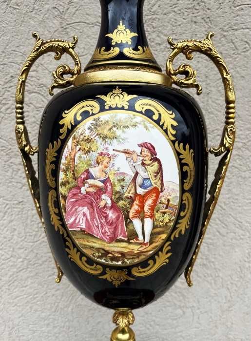 Spectaculoasa amfora franceza-cobalt-bronz-scena galanta-Franta