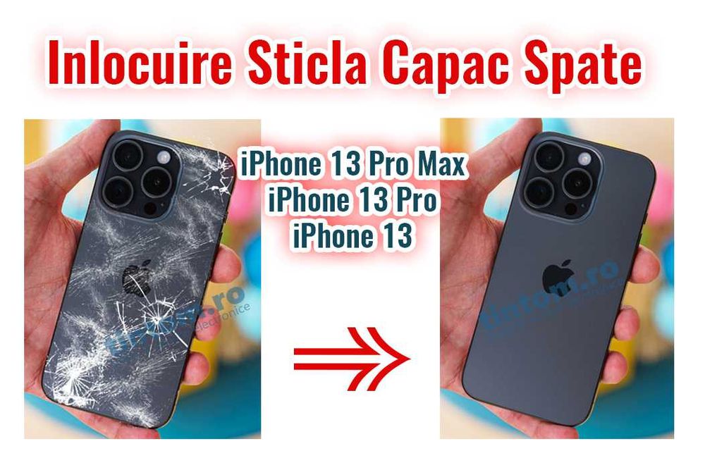 Inlocuire Capac Spate iPhone 16 15 14 13 12 11 Pro Max Sticla Fisurata