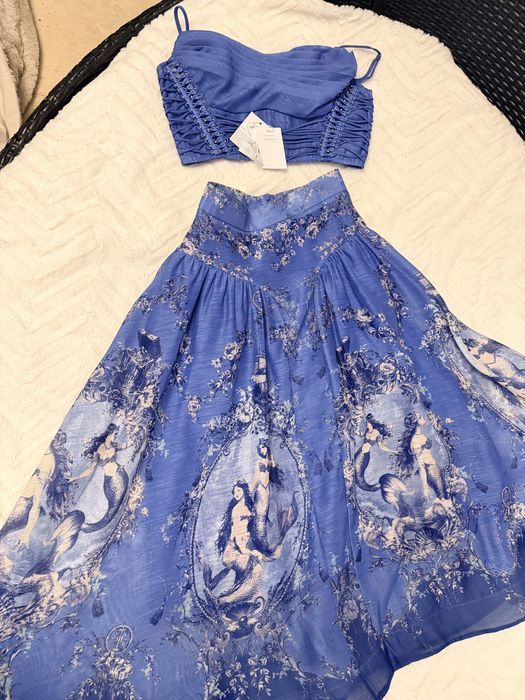 Zimmermann Set Nou Top & Fustă Mermaid Print Silk Blend – Mărimea 2