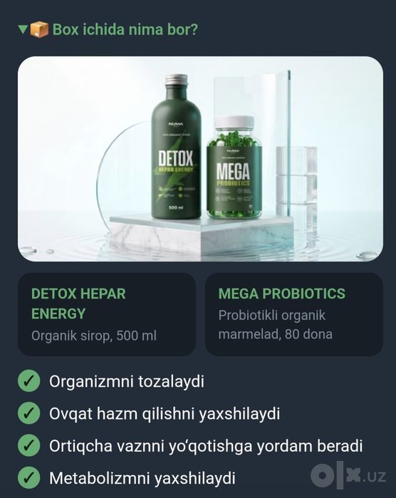 NUMA dan "DETOX ENERGY" mahsuloti. Mahsulot juda foydali.