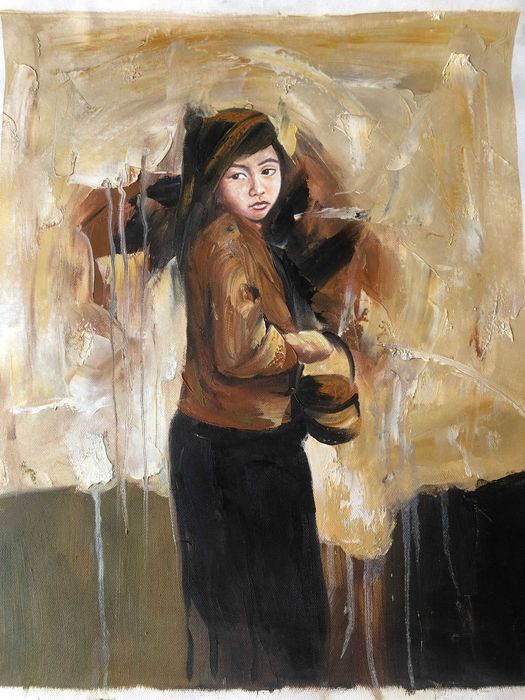 Картини – „Таитянски жени на плажа“ и  портрет на момиче, маслени бои