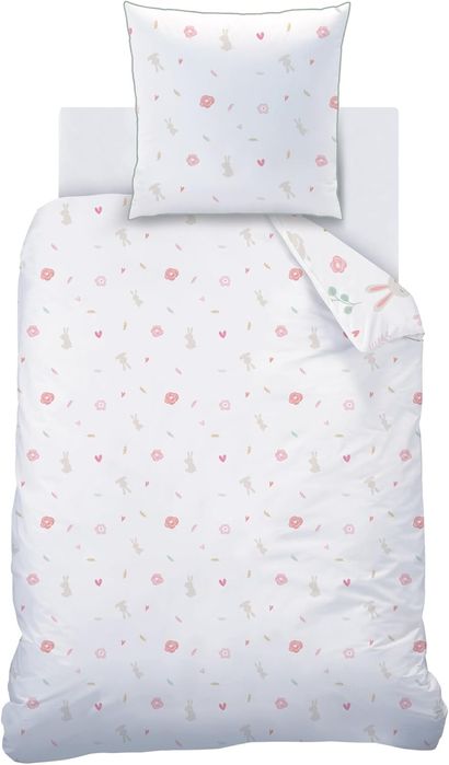 Lenjerie pat copii bumbac 140x200 iepurași Oeko Tex set pilotă pernă