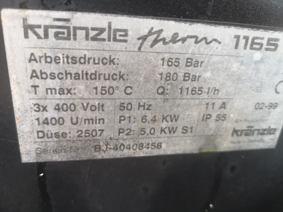 Пароструйка KRANZLE 1165 Therm 180bar16L/min Керамика Супер Клас