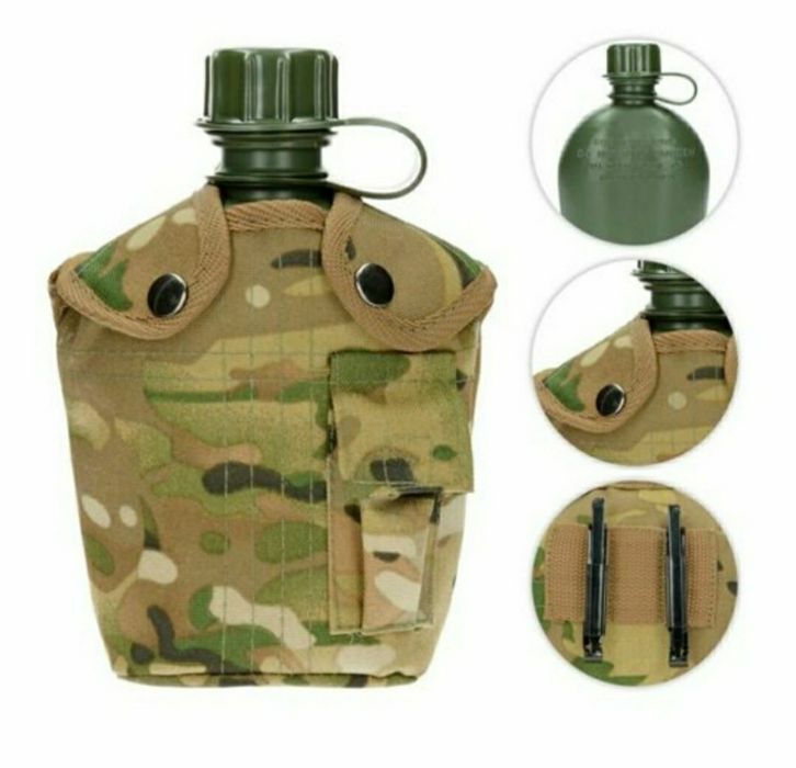 Манерка за вода  1л с канче за храна и тактически калъф с клипси