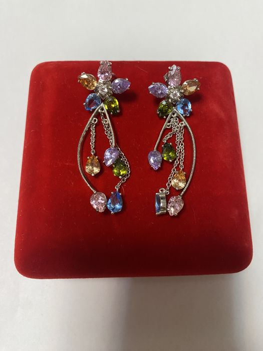 Cercei lungi argint Sterling Silver 925 flori cristale colorate 23 ani