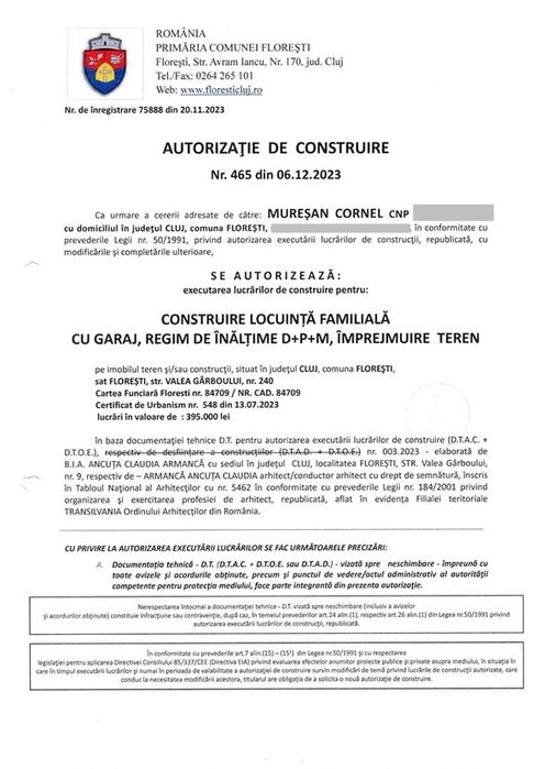 Teren Valea Garboului Florești