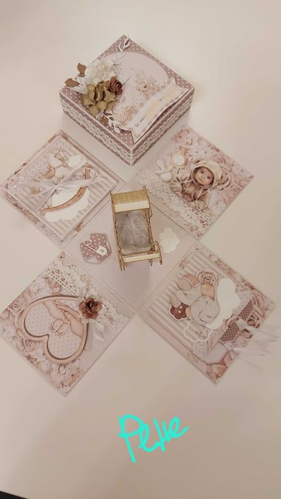 Ръчно изработена експлодираща кутия за бременност, бебе, кръщене