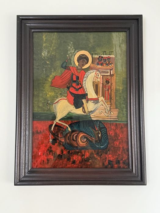 Icoana ortodoxa pe sticla sfantul Gheorghe