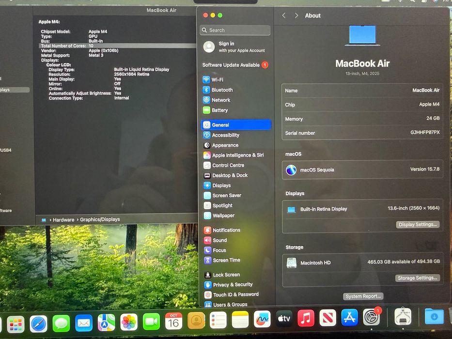 MacBook Air 13" M4 Chip 10-CPU, 10-GPU, 24GB RAM, 512GB SSD В ГАРАНЦИЯ ДО 25.09.2028г